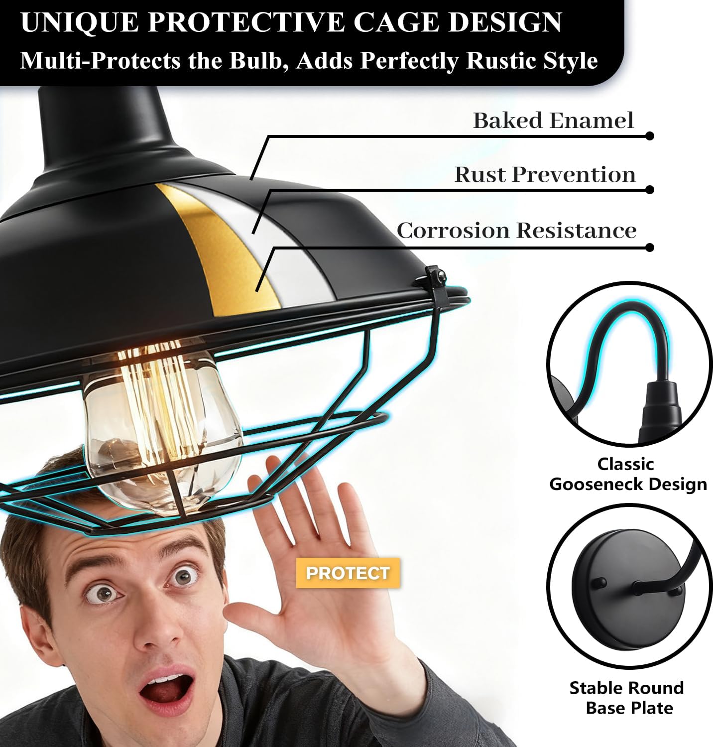 2 Pack Black Dome Cage Outdoor Barn Wall Light