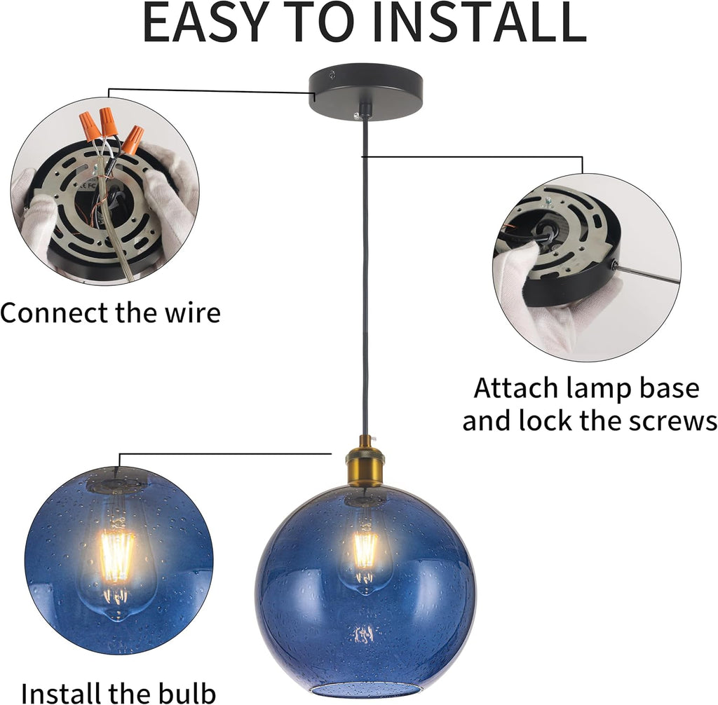 7.8" Blue Globe Glass Kitchen Pendant Lights