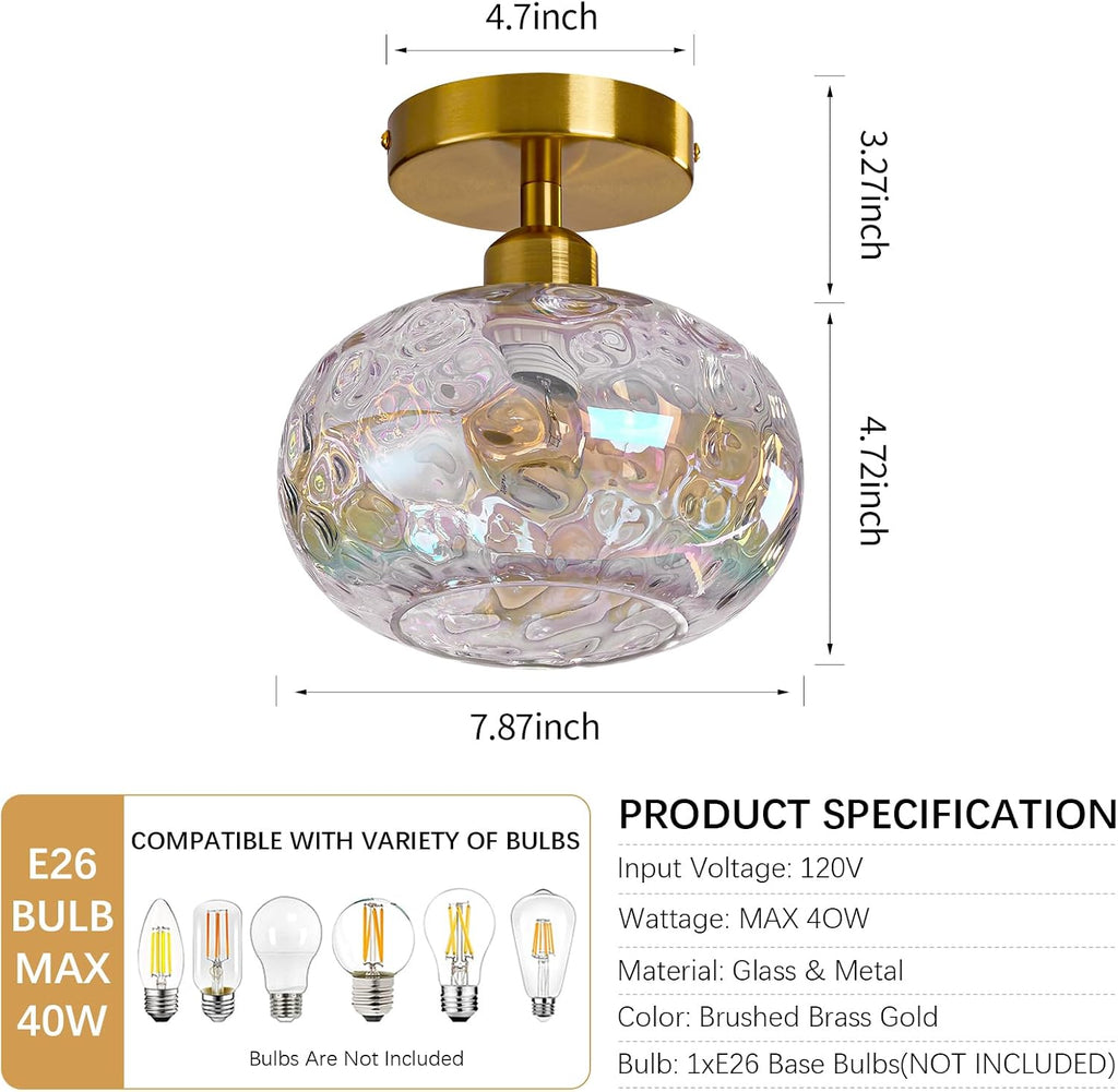 7.9" Gold Hammered Glass Semi Flush Light