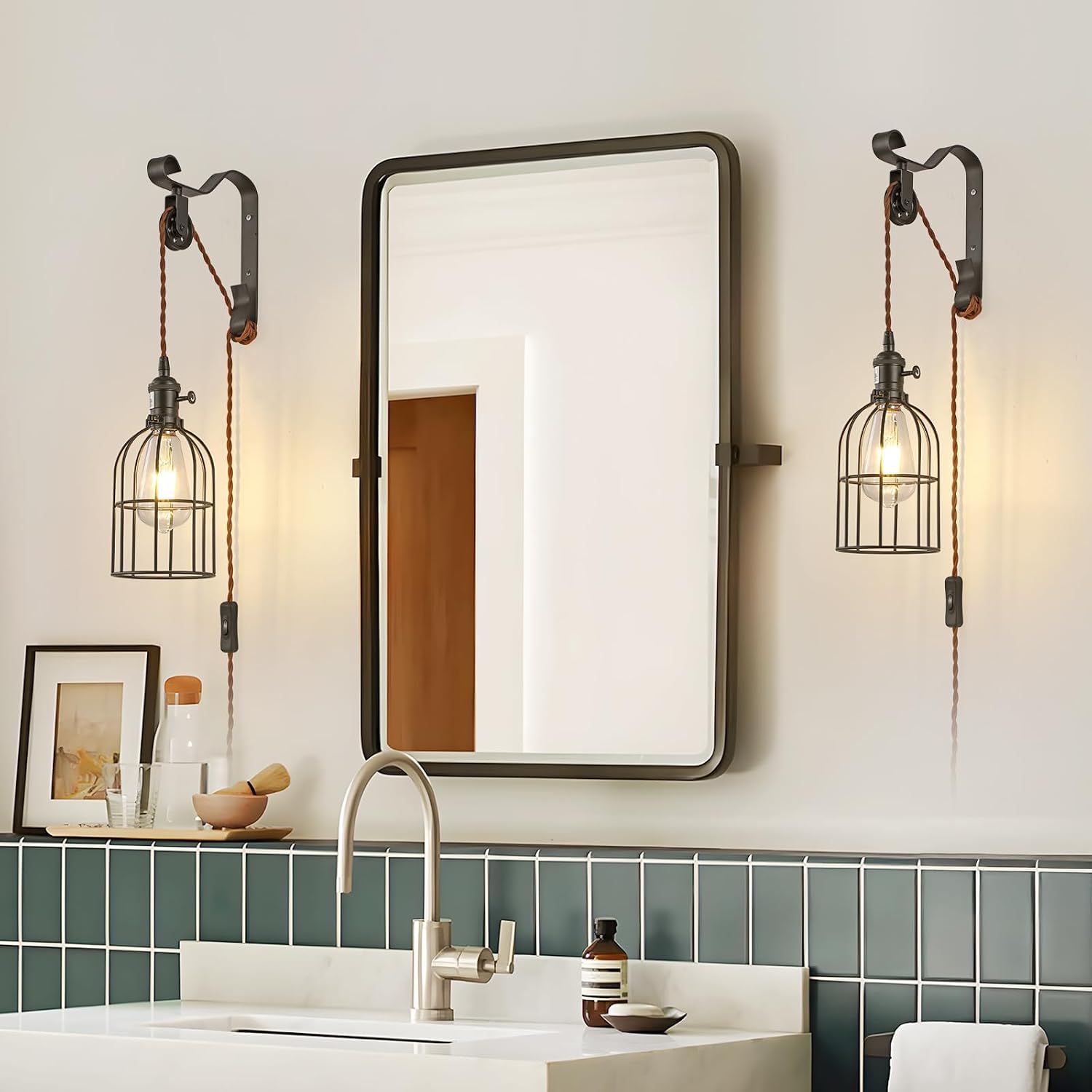 2 Pack Black Plug-In Industrial Wall Sconce