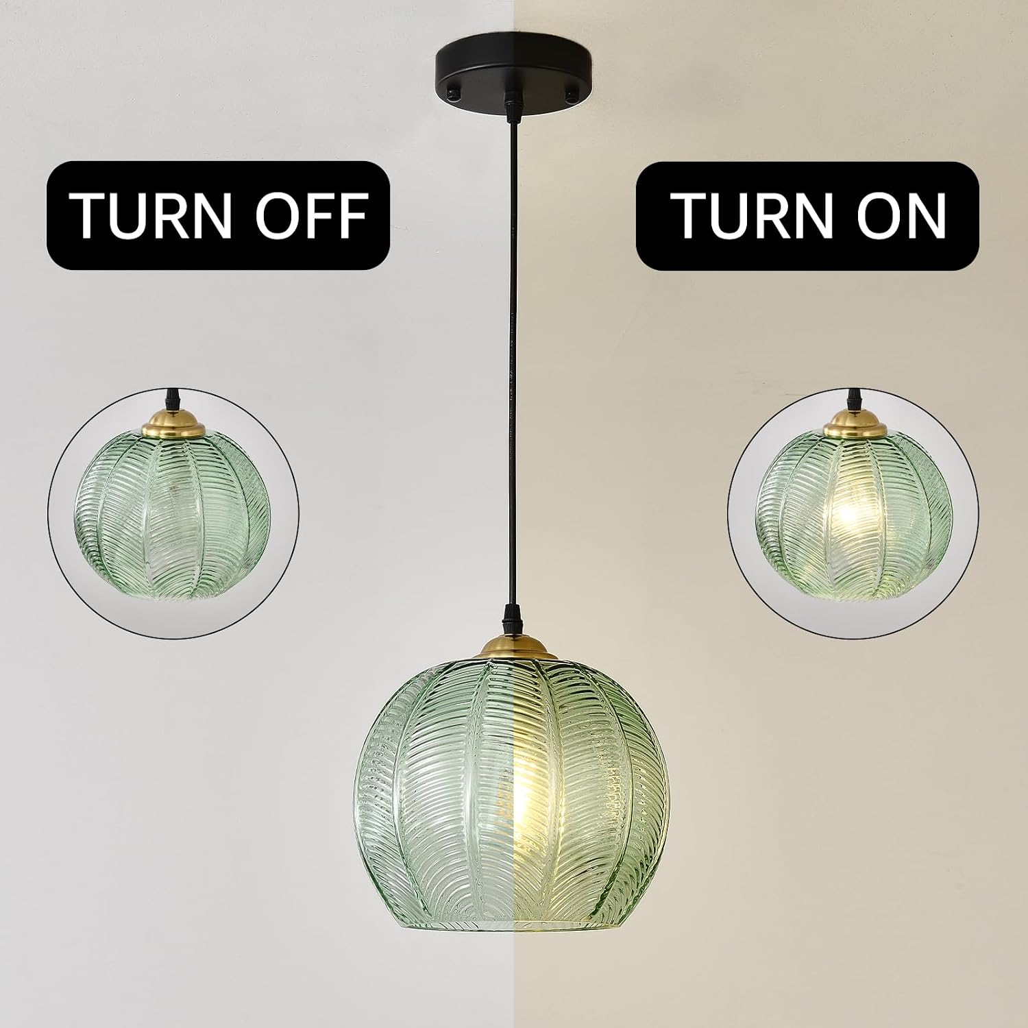 9.8" Green Ribbed Globe Pendant Light