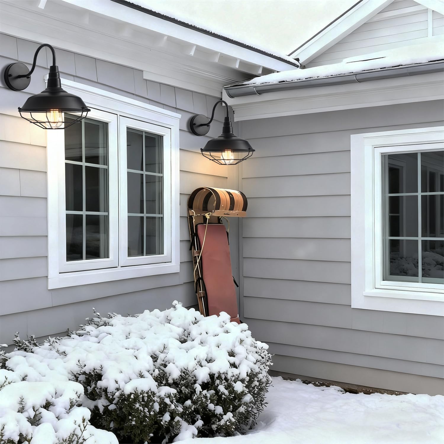 2 Pack Black Dome Cage Outdoor Barn Wall Light