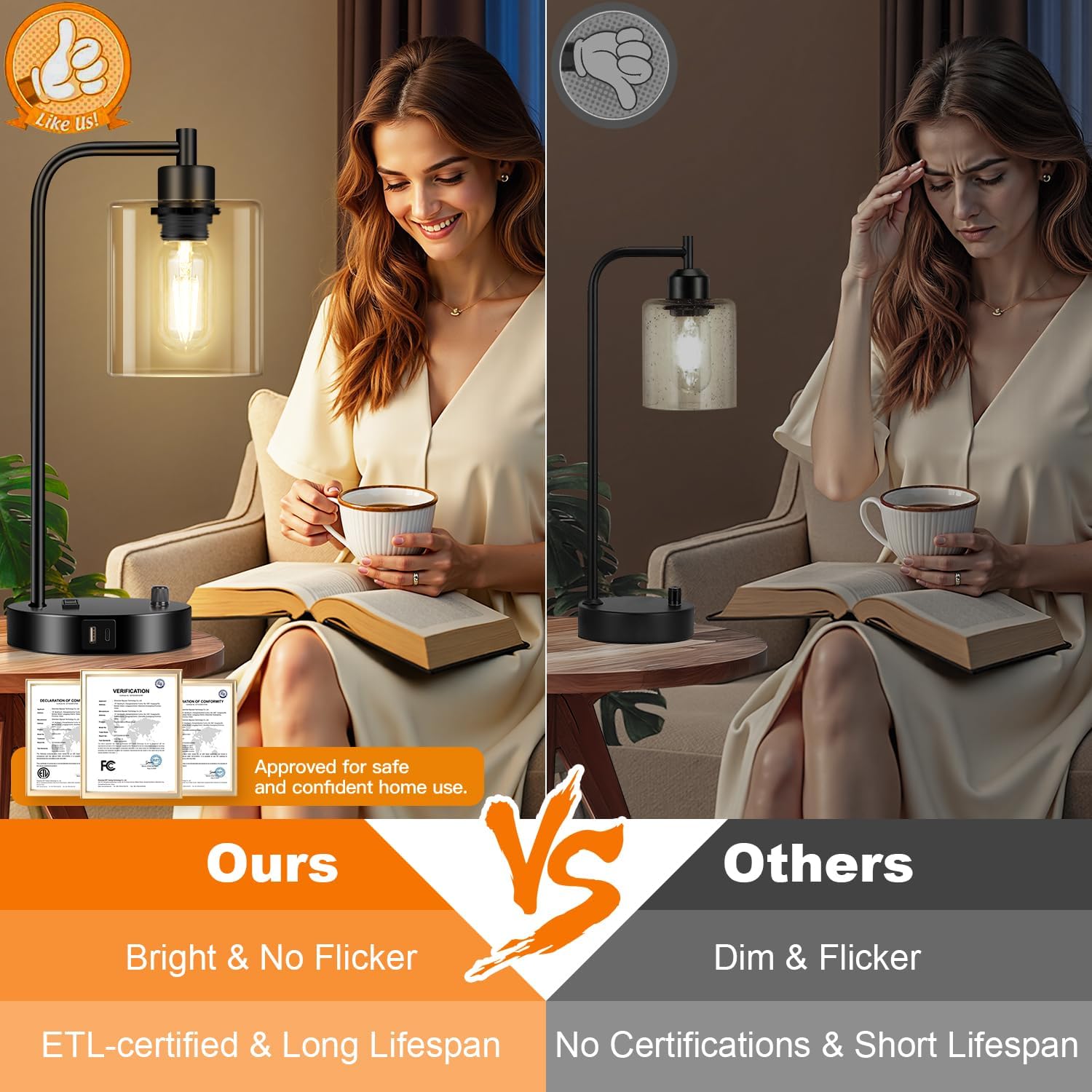 Dimmable USB Glass Table Lamp