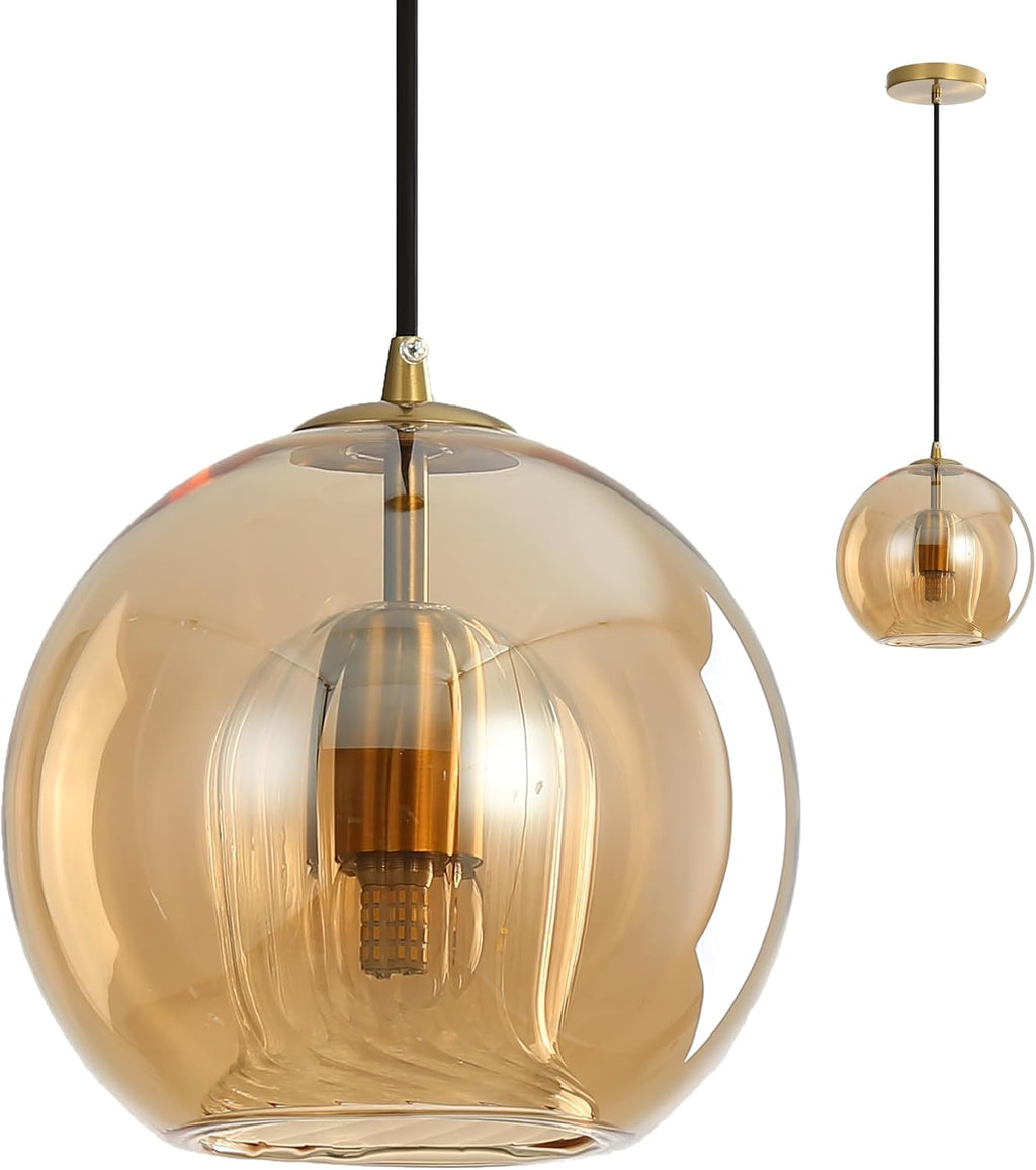 7.9" Gold Amber Globe Glass Pendant Light
