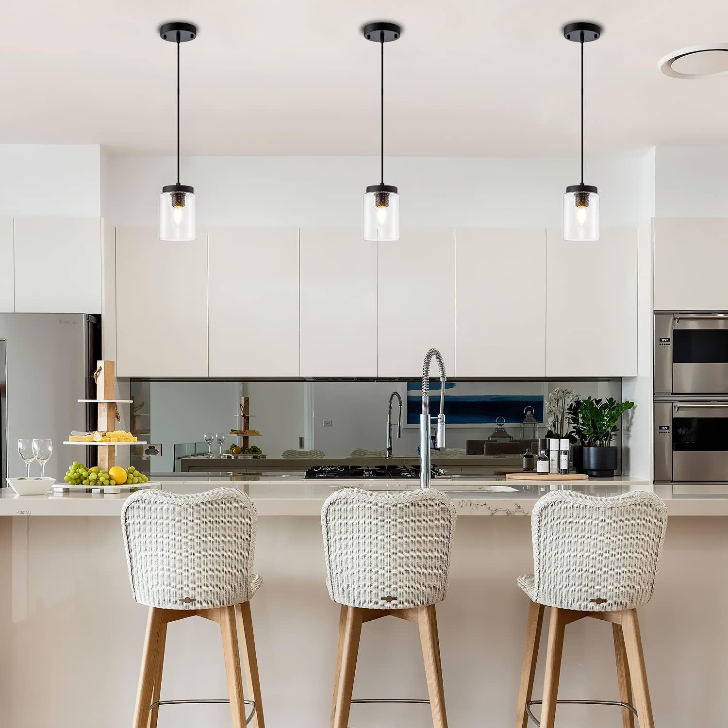 Black Bubble Seeded Glass Pendant Light