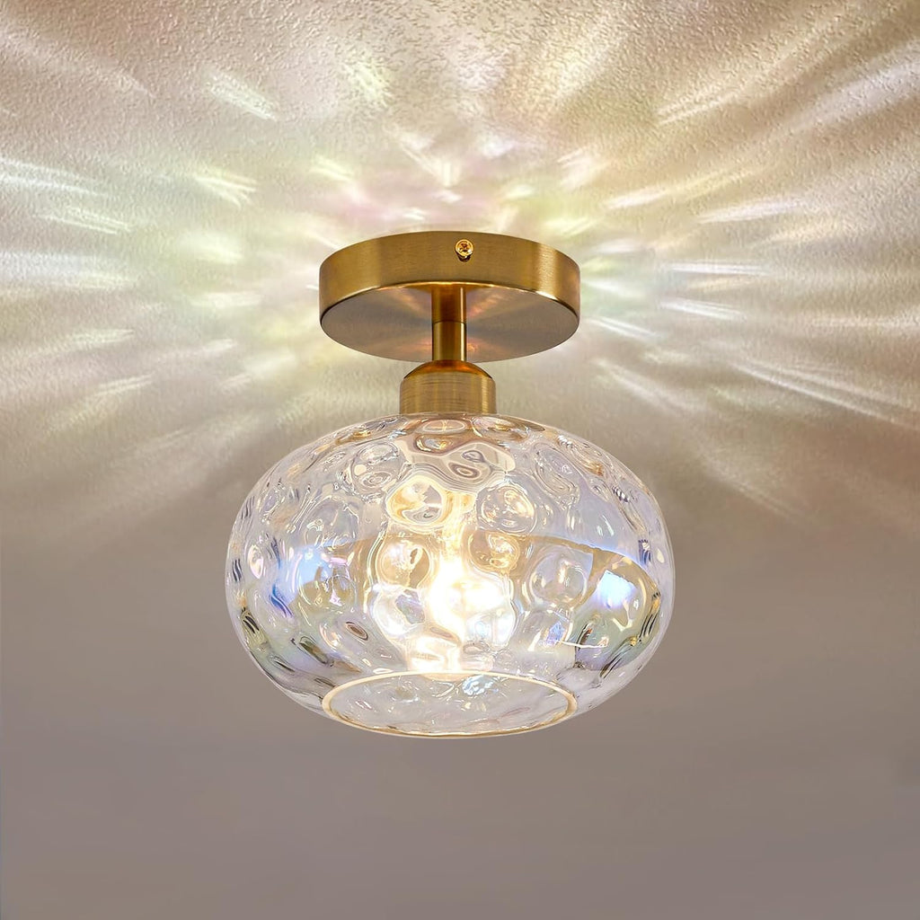7.9" Gold Hammered Glass Semi Flush Light