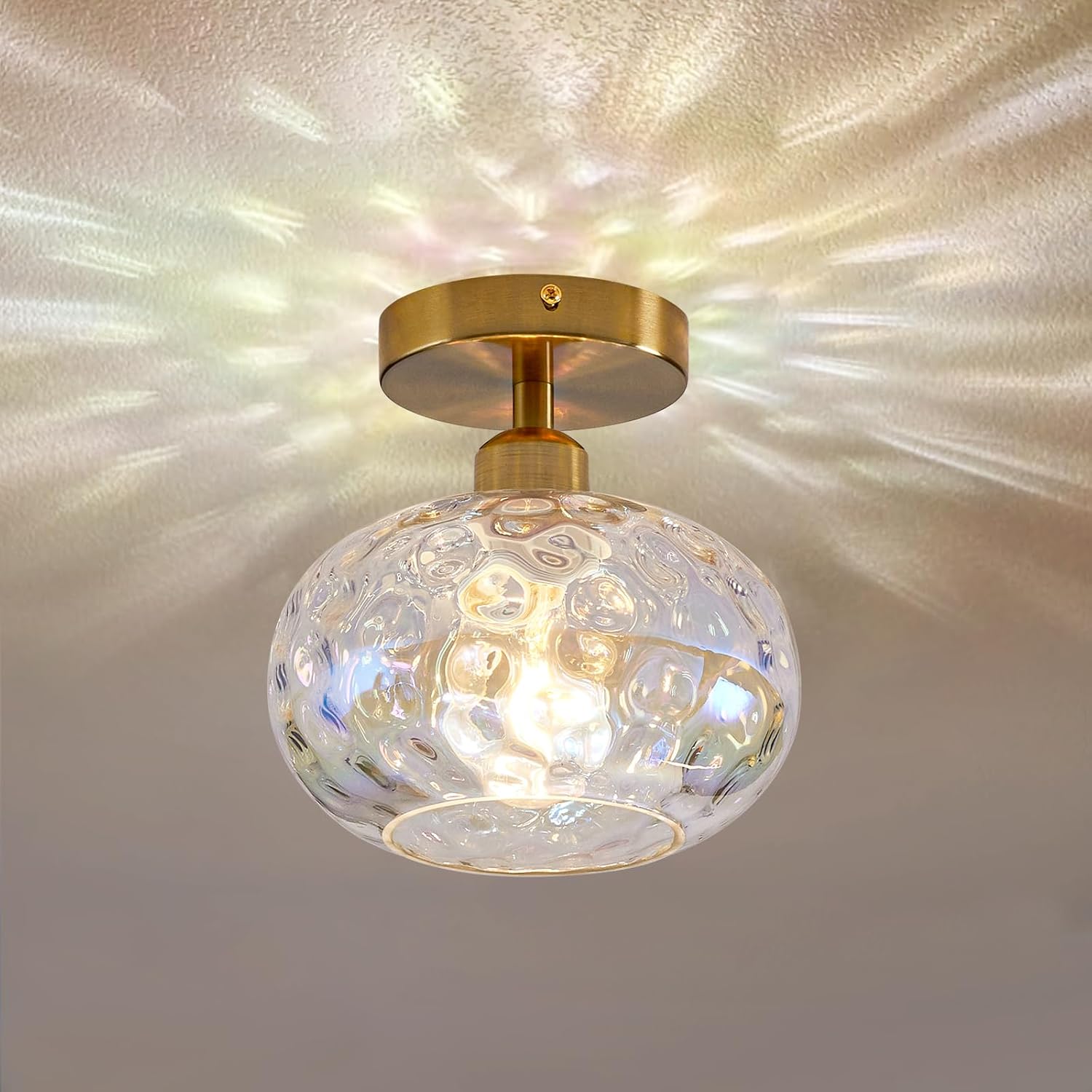 7.9" Gold Hammered Glass Semi Flush Light