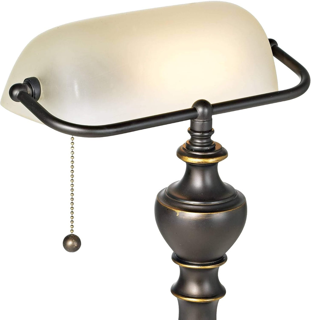 16" Bronze Alabaster Banker Table Lamp