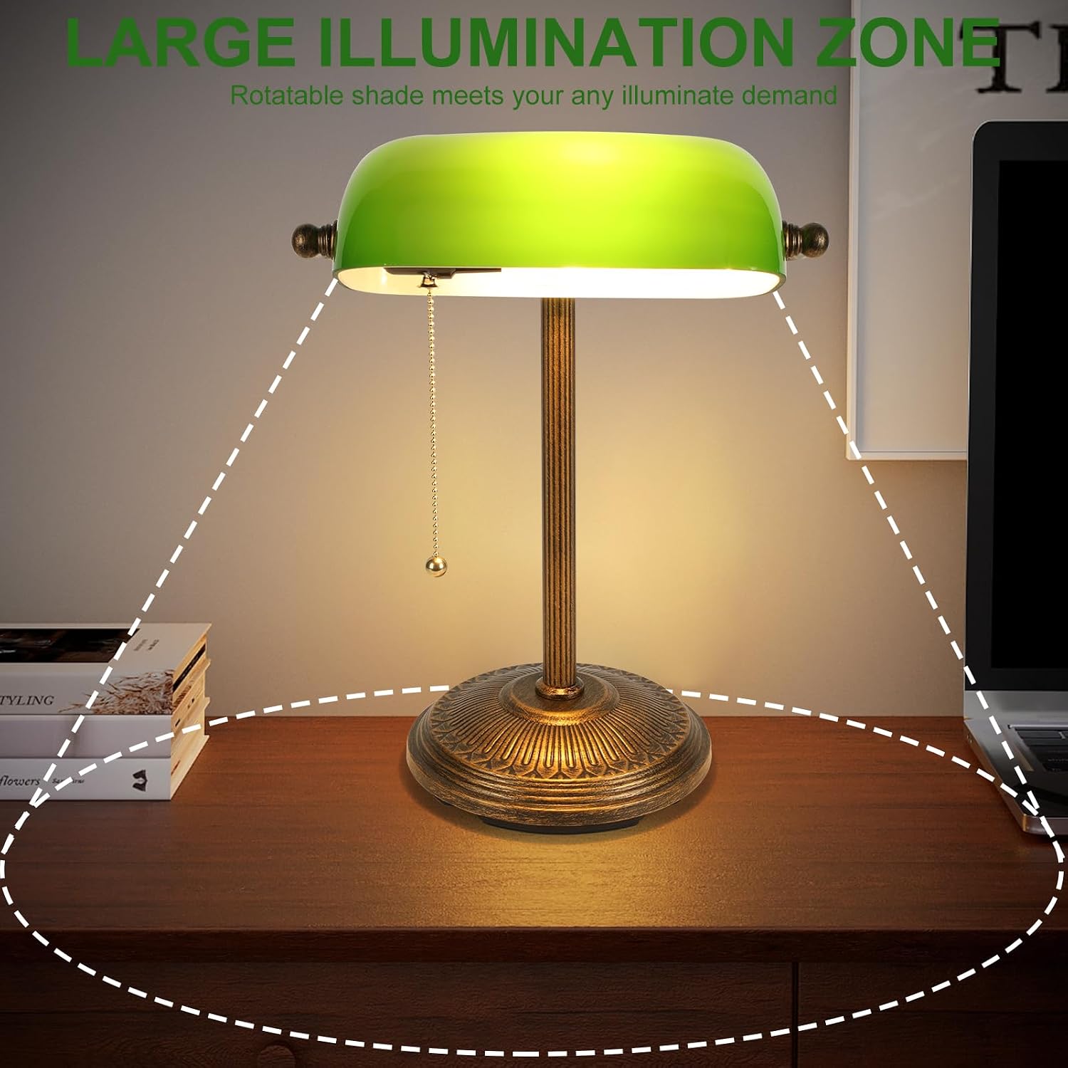 Gold Green Glass Banker Desk Lamp
