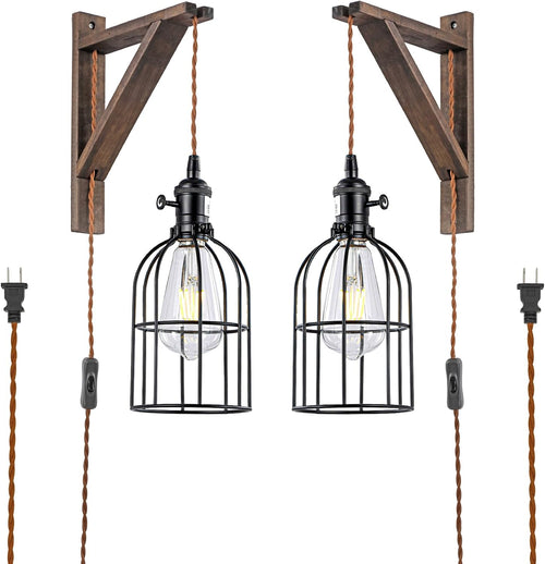 2 Pack Wood Plug-In Pendant Wall Sconce