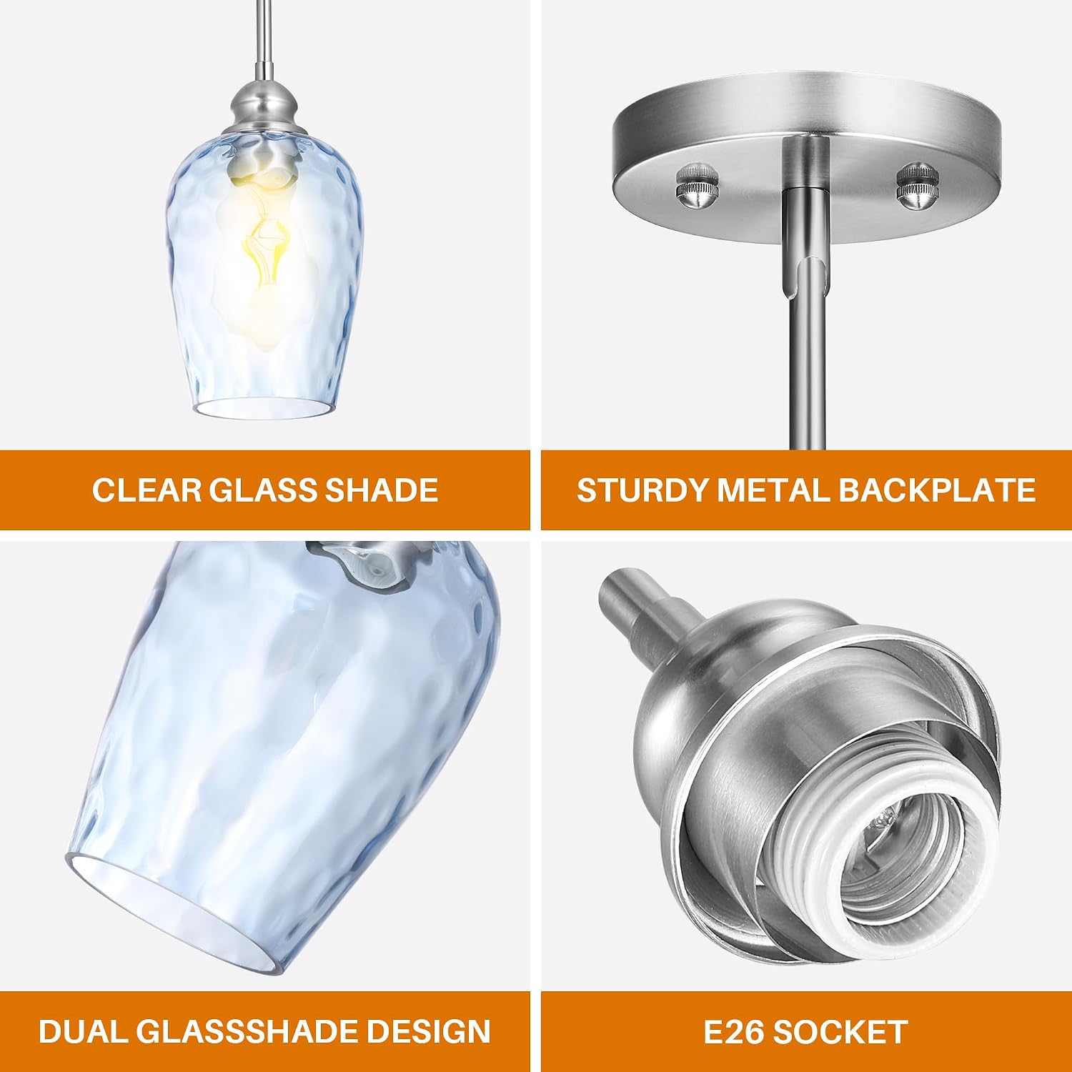 2 Pack Blue Hand Blown Glass Kitchen Pendant Lights