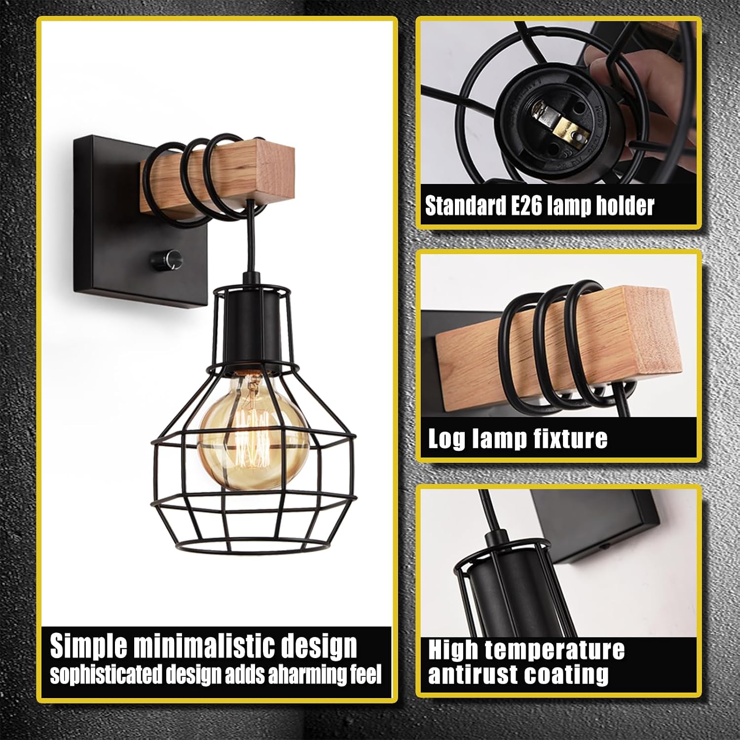 2 Pack Dimmable Black Cage Wall Sconce