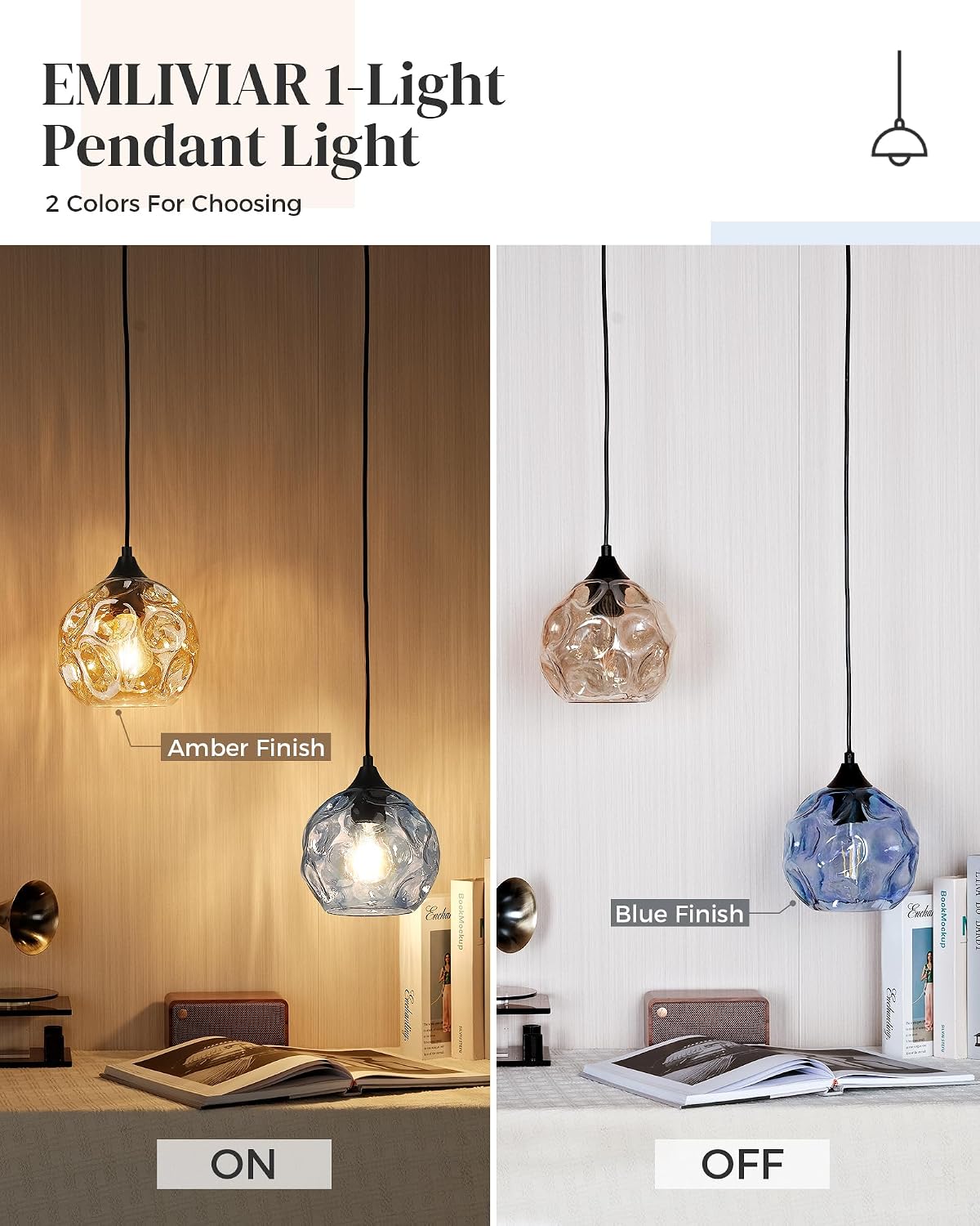 Blue Hammered Glass 1-Light Kitchen Pendant Light