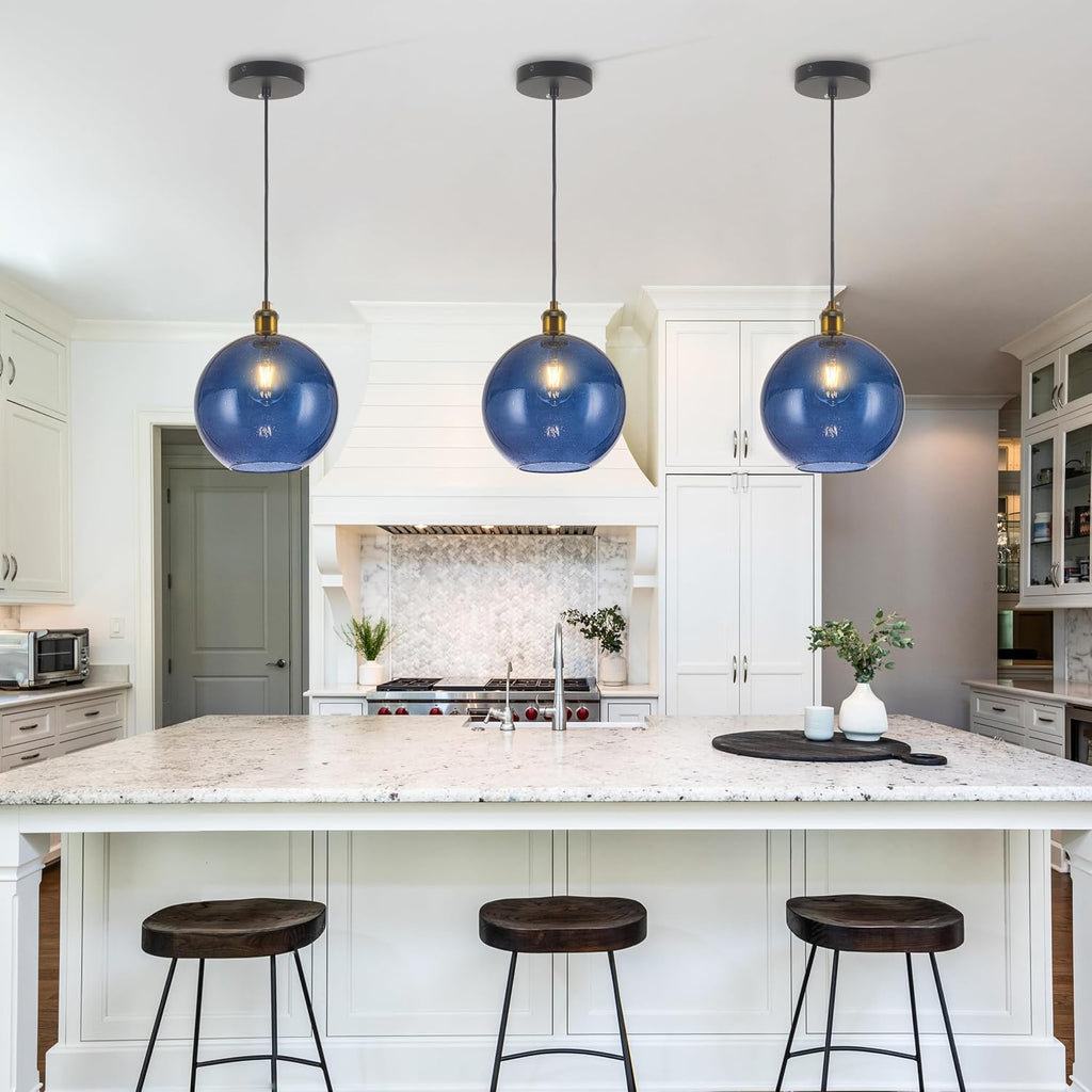 7.8" Blue Globe Glass Kitchen Pendant Lights