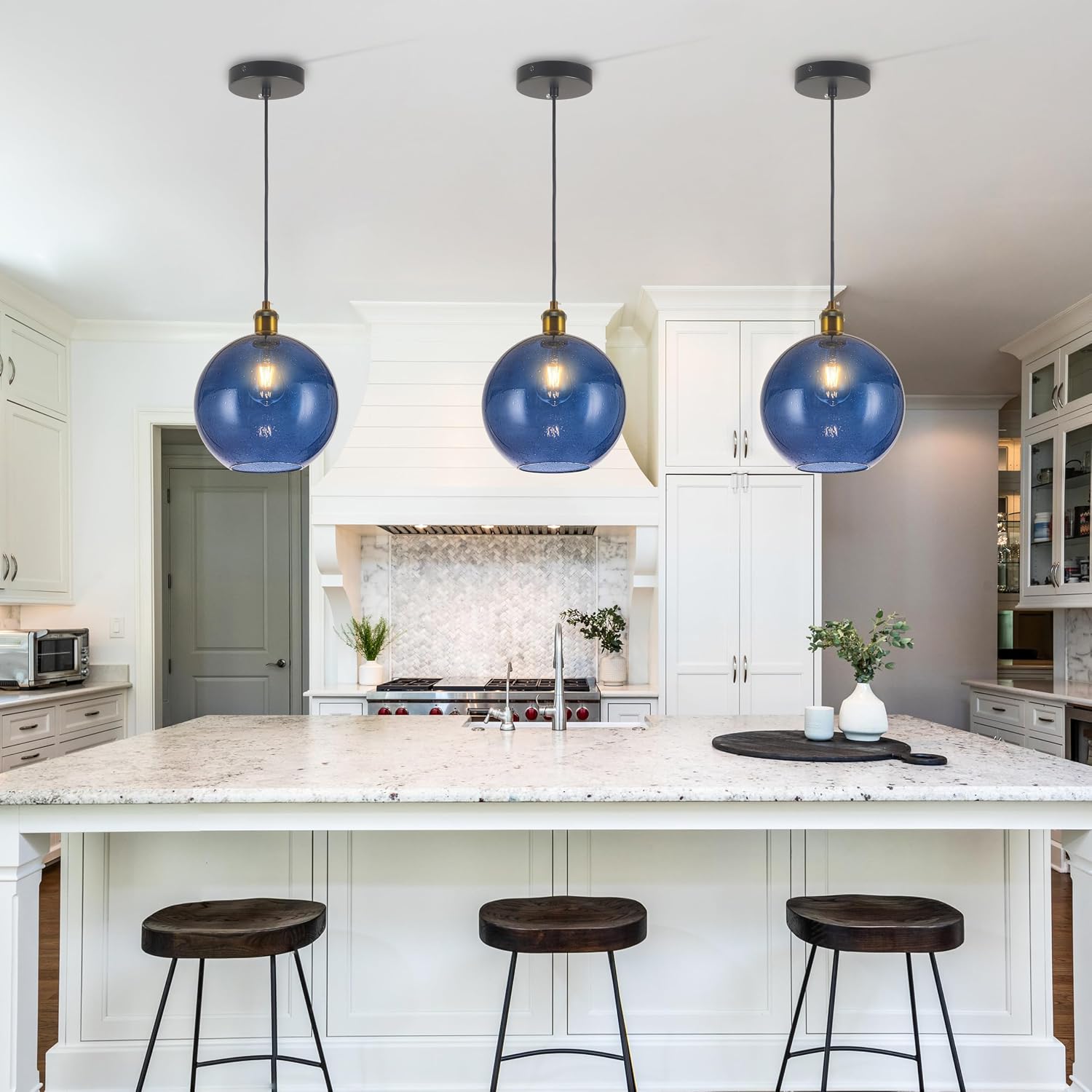 7.8" Blue Globe Glass Kitchen Pendant Lights