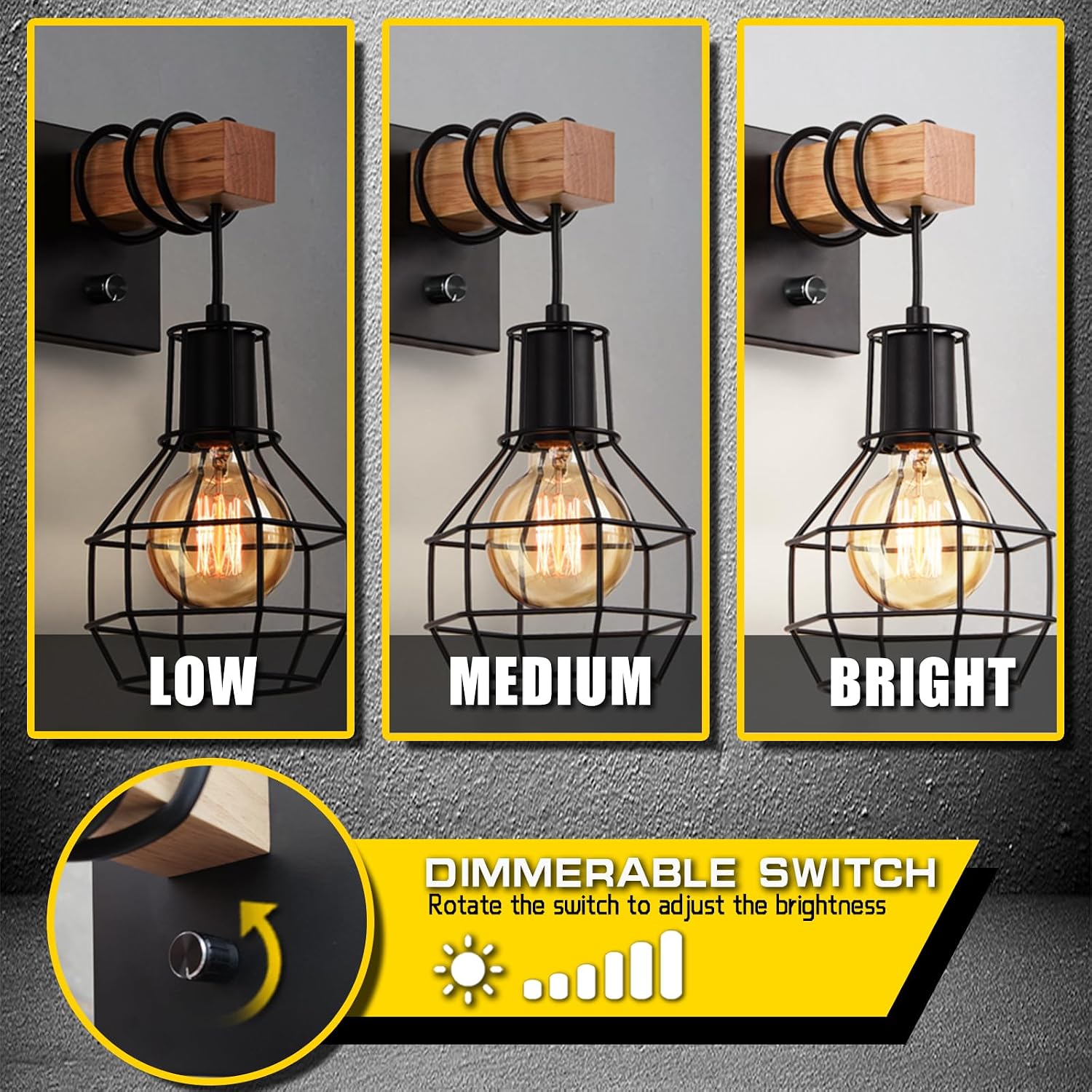 2 Pack Dimmable Black Cage Wall Sconce