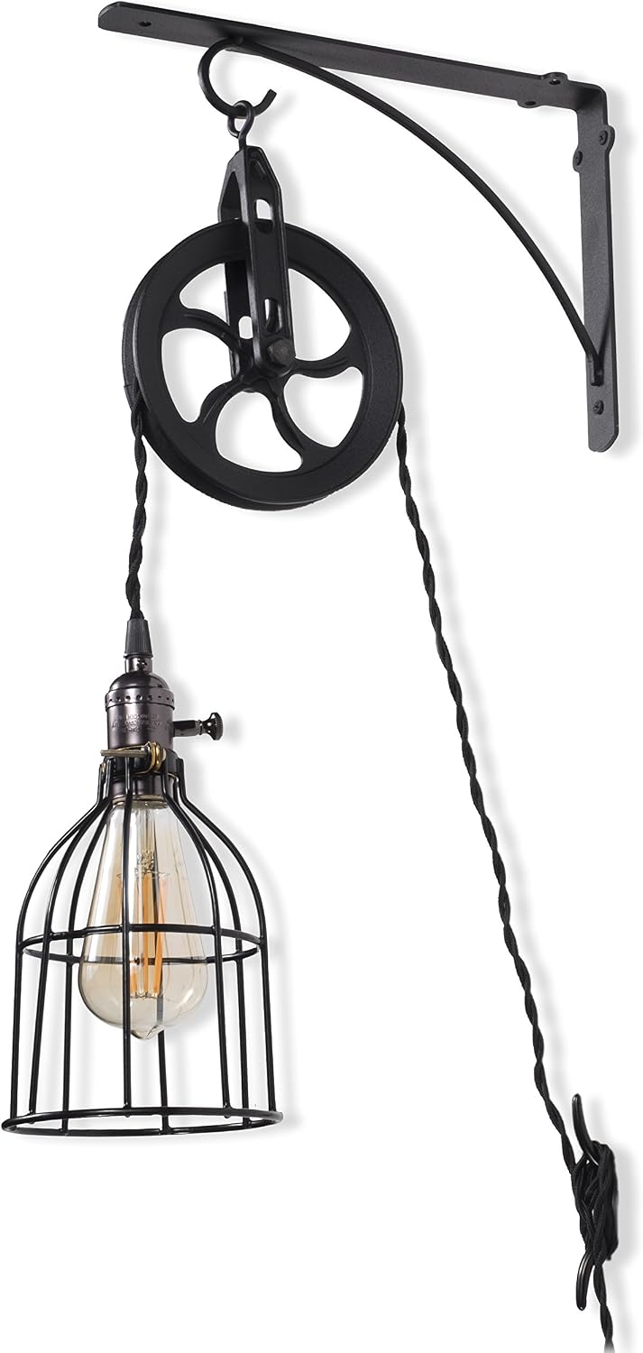 Black Pulley Cage Plug-In Wall Sconce Kit