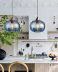 8.7" 2 Pack Blue Marble Glass Pendant Lights Brushed Nickel