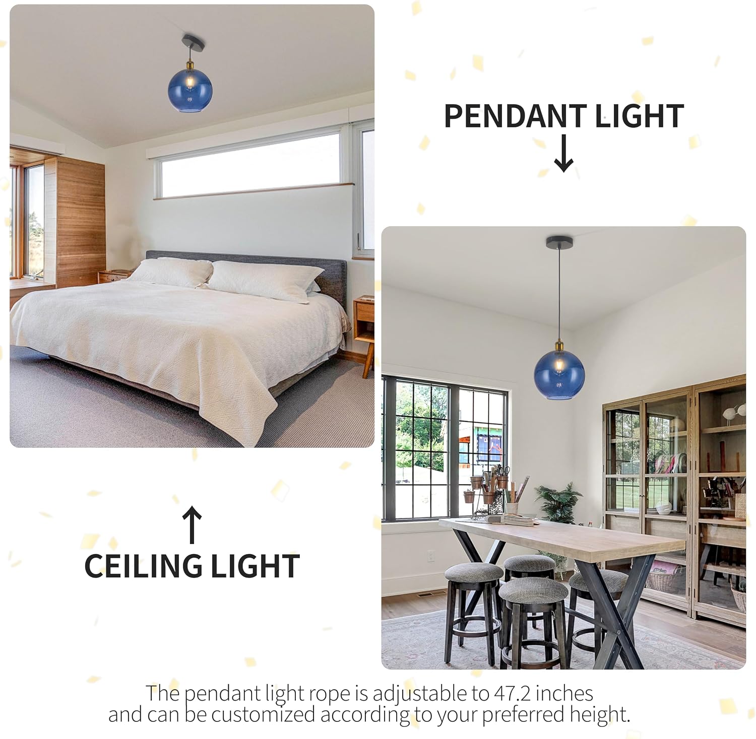 7.8" Blue Globe Glass Kitchen Pendant Lights