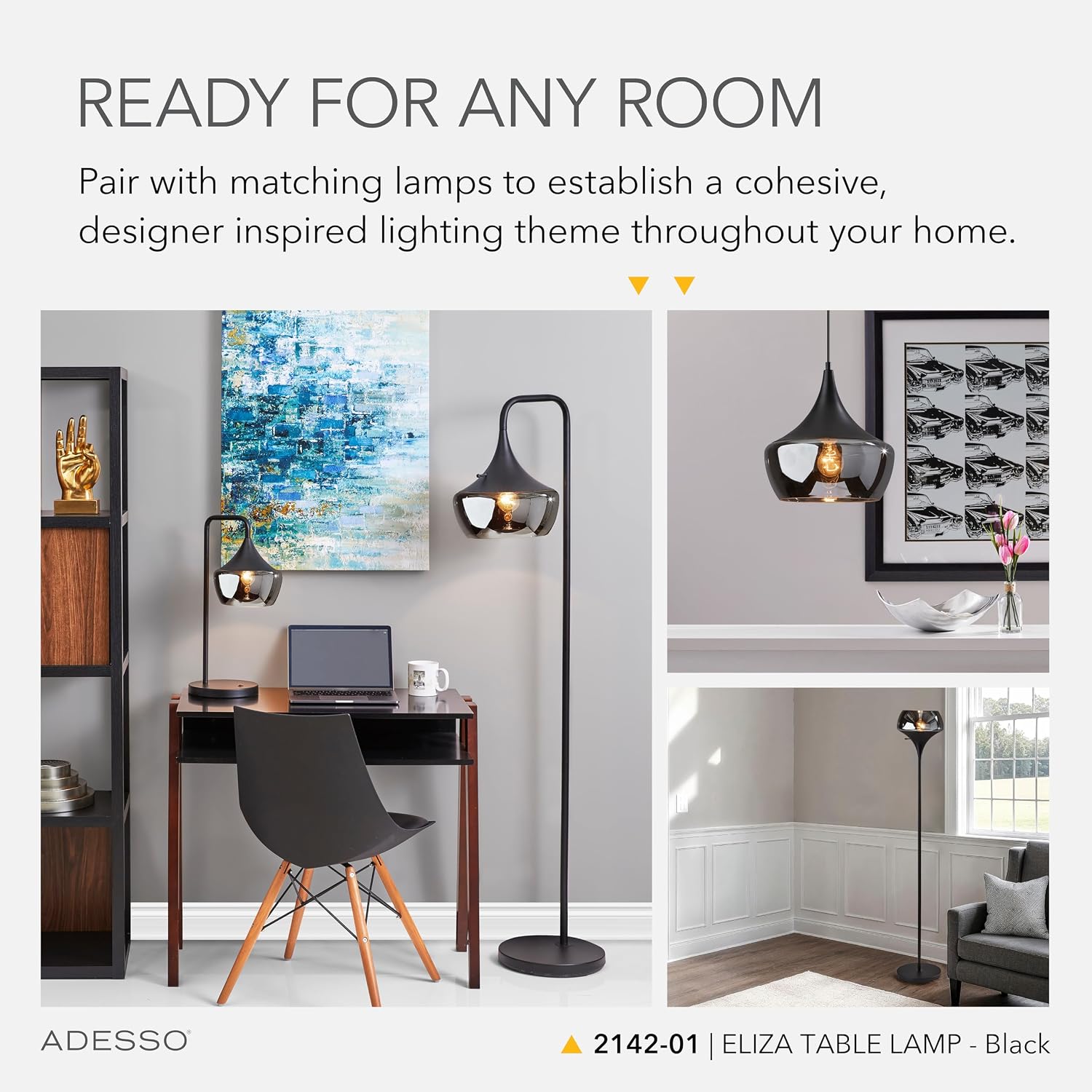 Black Smoked Glass Dome Table Lamp