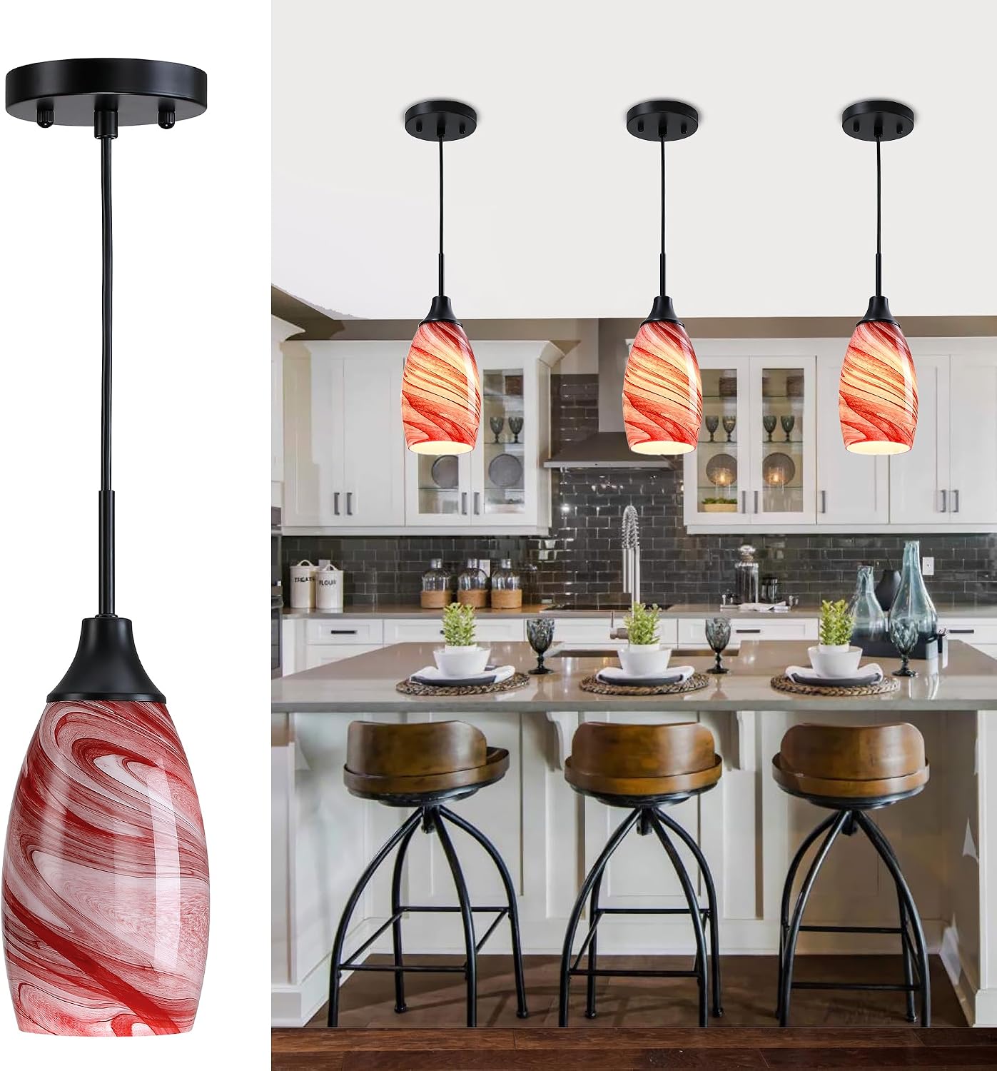 4.72" Burgundy Marble Glass Mini Pendant Light 1 Pack