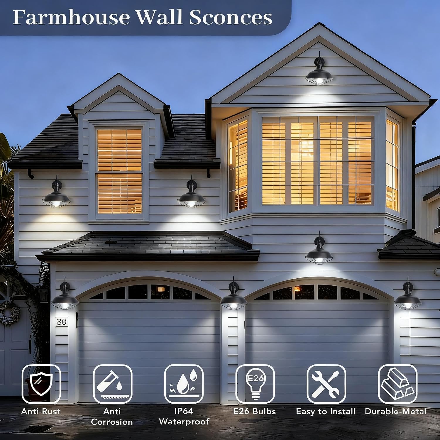 2 Pack Black Dome Cage Outdoor Barn Wall Light