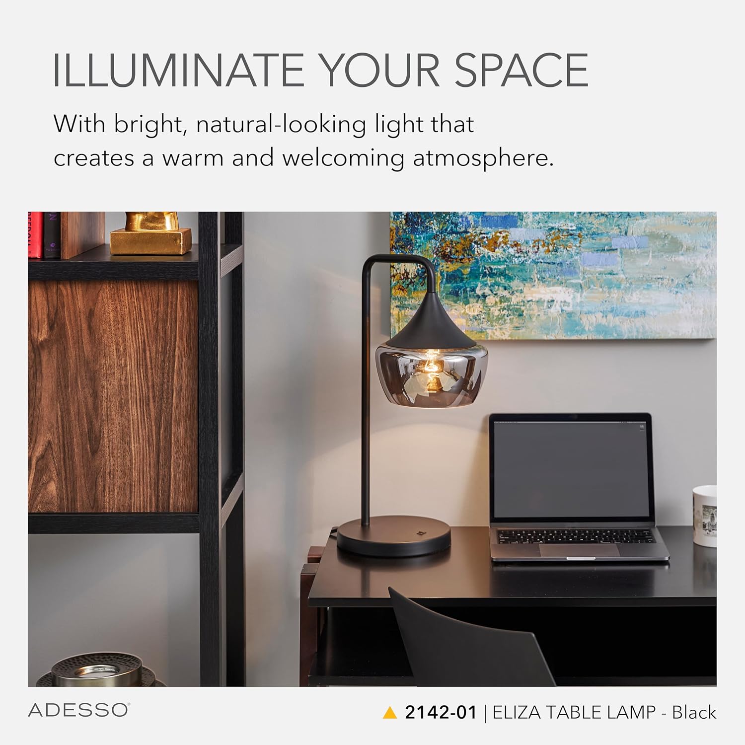 Black Smoked Glass Dome Table Lamp