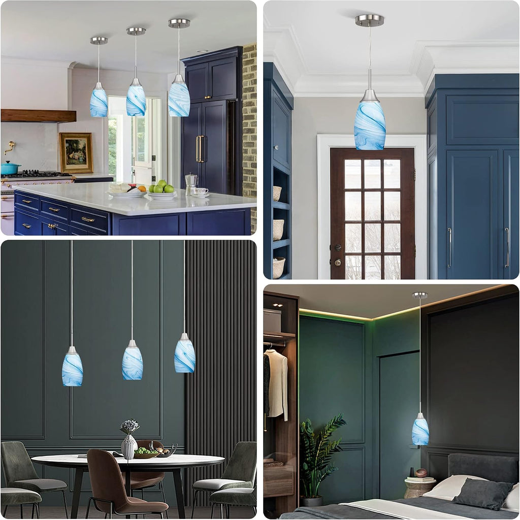 4.72" Blue Marble Oval Glass Mini Pendant Light 1 Pack