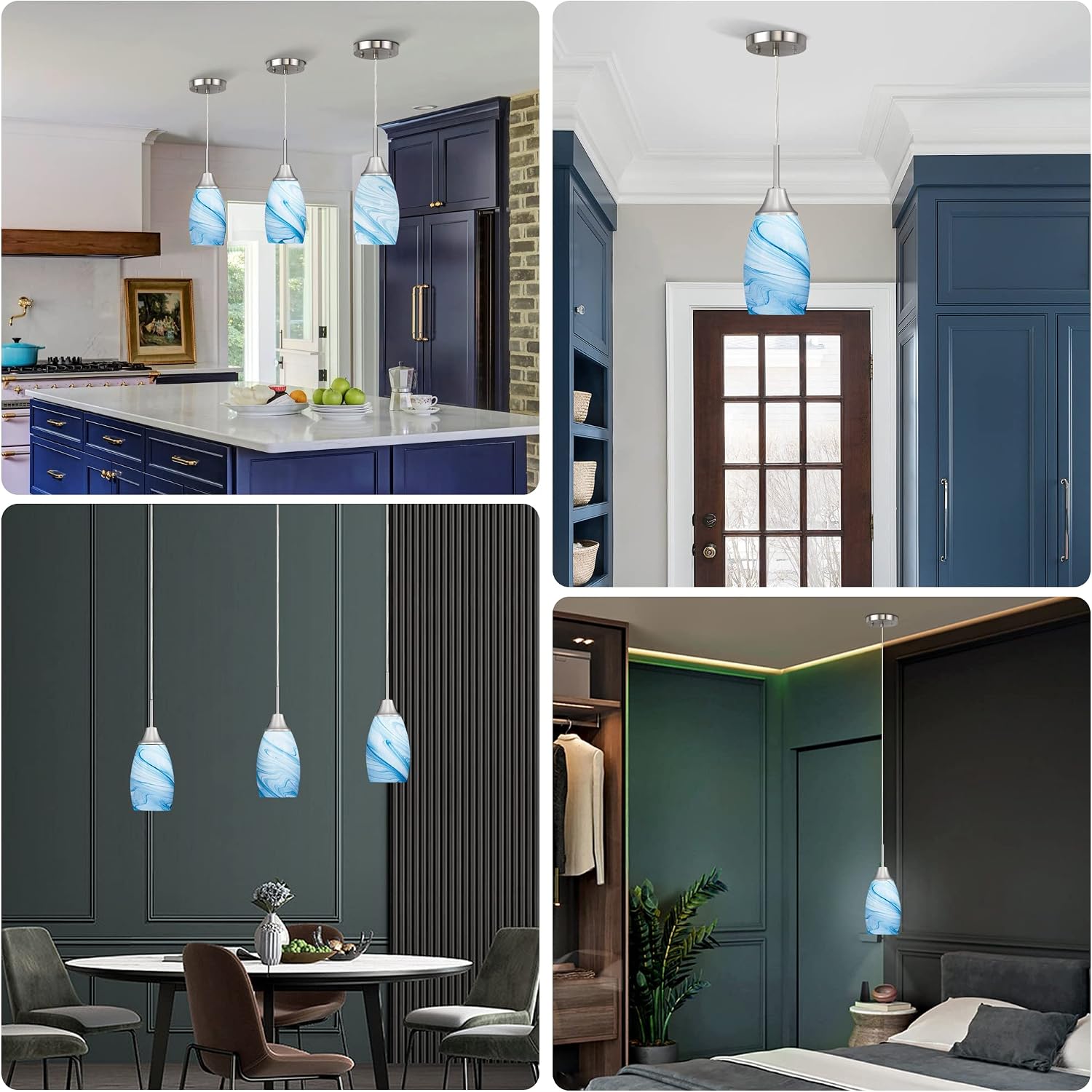 4.72" Blue Marble Oval Glass Mini Pendant Light 1 Pack