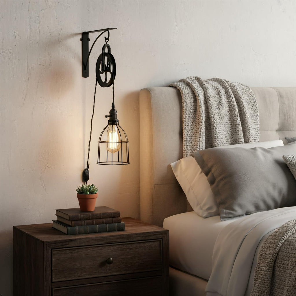 Black Pulley Cage Plug-In Wall Sconce Kit