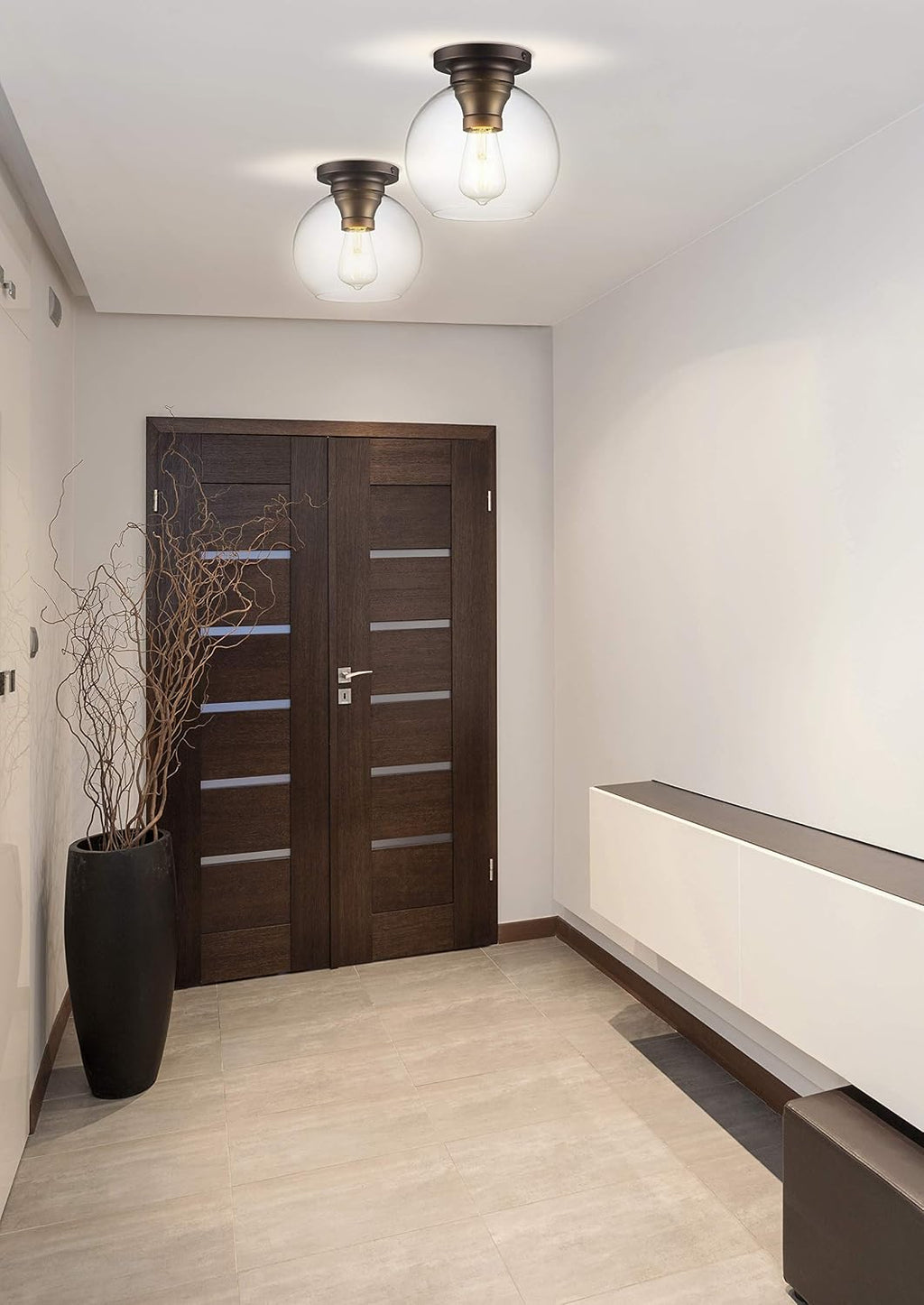 Bronze Clear Globe LED Flush Ceiling Light