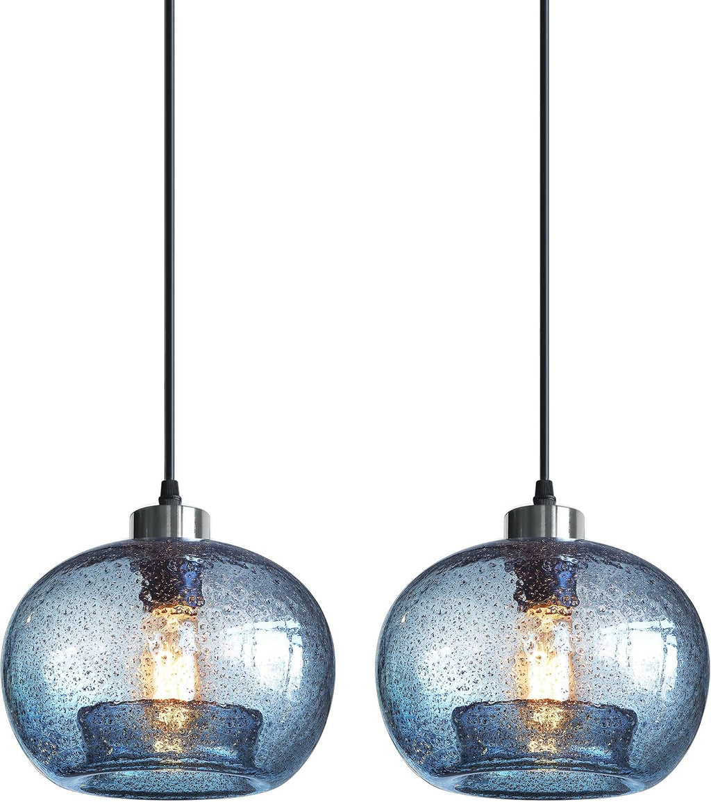 8.7" 2 Pack Blue Marble Glass Pendant Lights Brushed Nickel