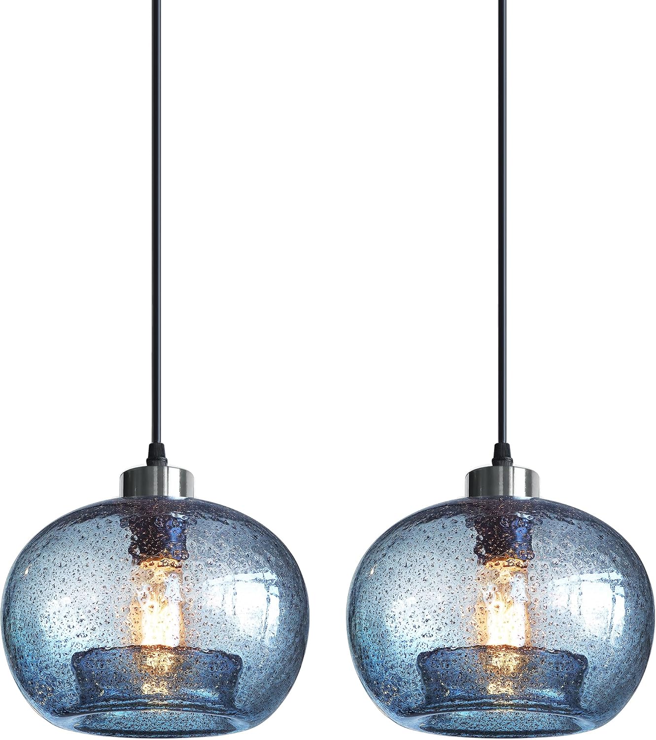8.7" 2 Pack Blue Marble Glass Pendant Lights Brushed Nickel