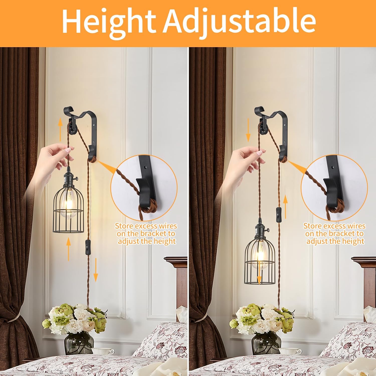 2 Pack Black Plug-In Industrial Wall Sconce