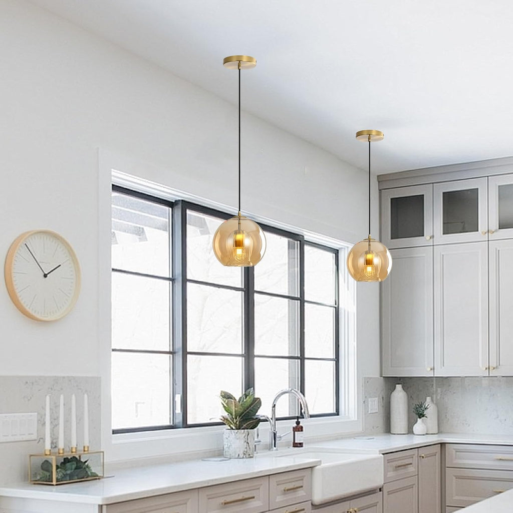 7.9" Gold Amber Globe Glass Pendant Light