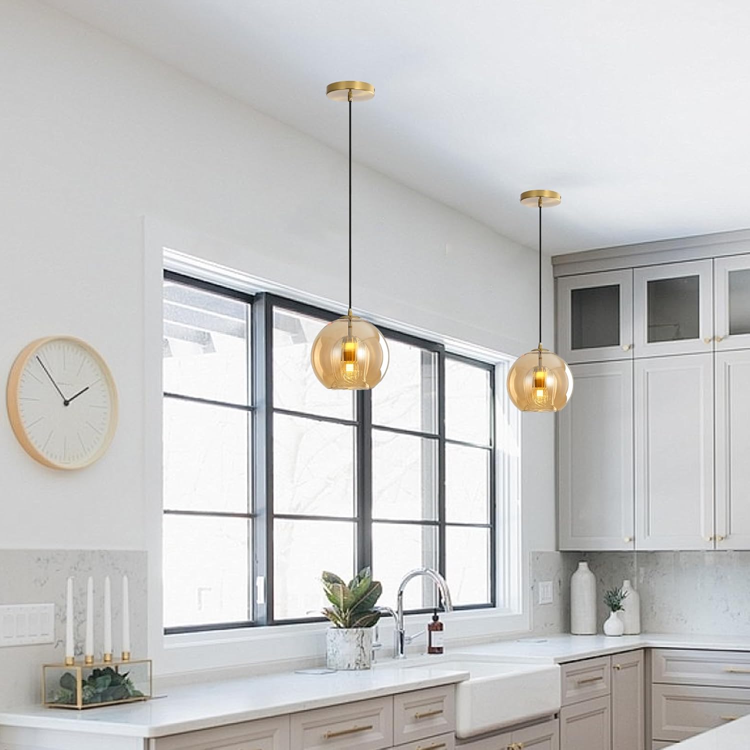 7.9" Gold Amber Globe Glass Pendant Light
